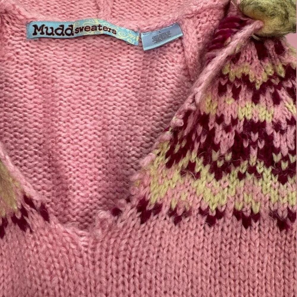 Mudd Y2K 2000s pink knit patterned sweater with fur hood🎀 - Picture 7 of 8